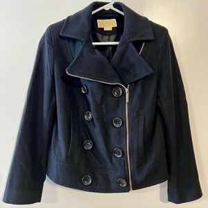 Michael Kors Wool Blend Double Breasted Button/Zip Pea Coat Black Size 8